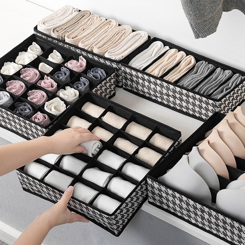 Caja de almacenamiento de ropa interior calcetines tipo cajón artefacto tres en uno tejido sujetador plegable ropa interior compartimento caja de almacenamiento