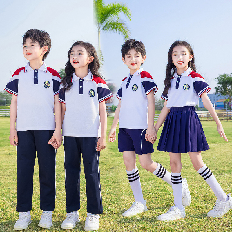 Summer New Kindergarten Uniform Set College Style POLO Shirt School Uniform Performance Clothes for Primary School Students Children's Day