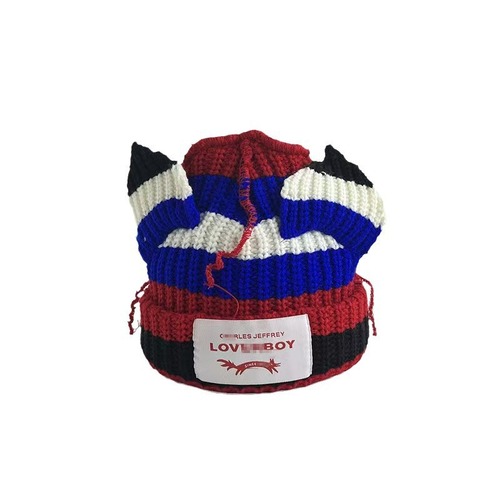 Cute little pig striped fashionable autumn and winter versatile knitted hat, autumn and winter knitted hat, unisex version, yarn hat, warm hat