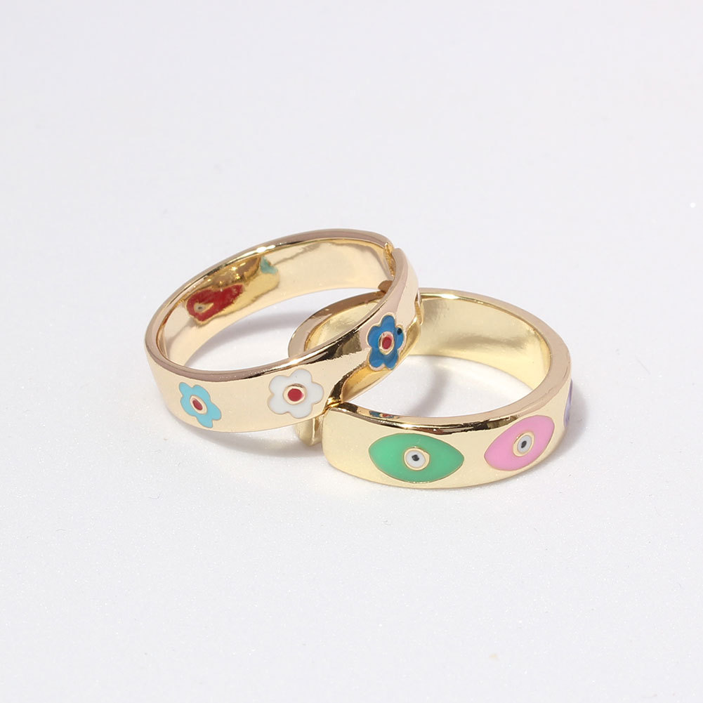 Korean Simple Fashion Geometric Eyes Sun Flower Ring Personality Retro Copper Plated Dripping Open Ring display picture 3