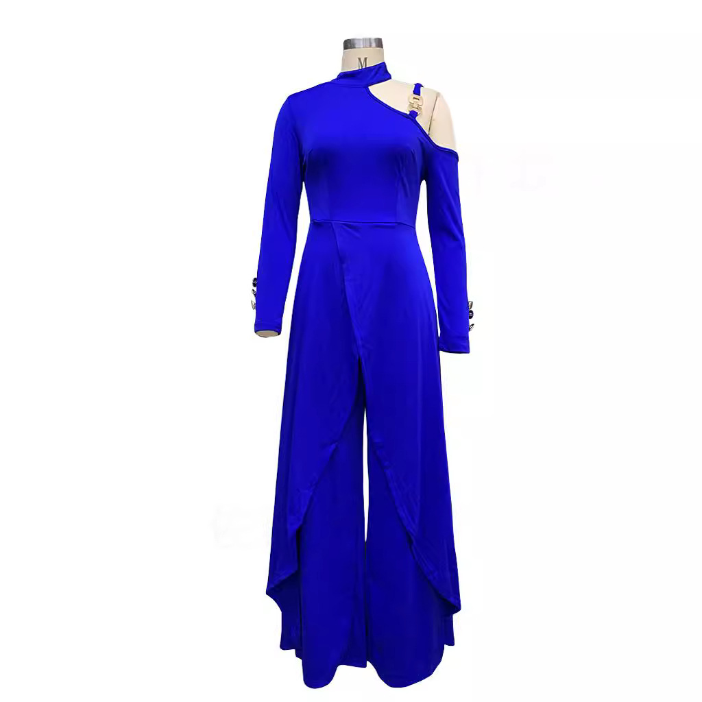 ON01404 en stock transfronterizo 2023 nuevo color sólido manga larga fuera del hombro elegante Fiesta de las mujeres mono de pierna ancha