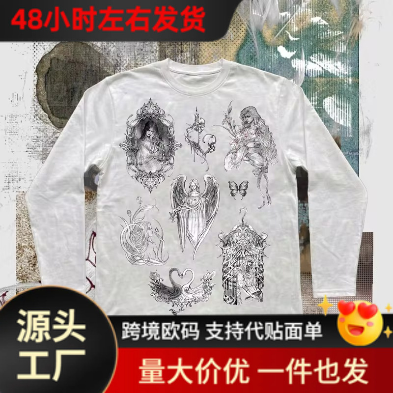 Pure cotton, Y2K style, 2000s women's top, gothic 90s fashion, retro anime, women's clothing, factory wholesale