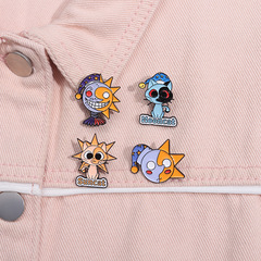 個性拼接太陽月亮貓咪造型卡通胸針小眾設計晚安徽章固定裝飾別針