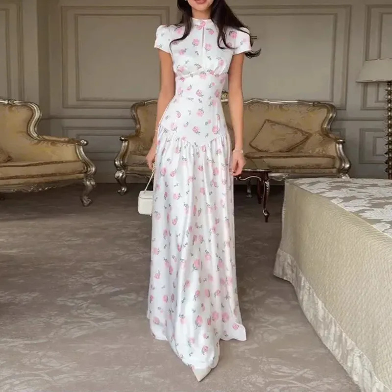 2026 Spring and Autumn New Women's Clothing Cross-Border European and American Dresses Fashionable and Elegant Loose Plant Print Long Dress