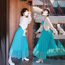 现货2024毛晓丹同款吊带连衣裙气质中长款波西米亚长裙高级感毛衣