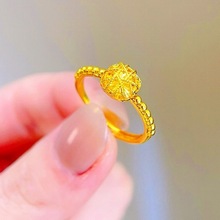 新款沙金小方糖戒指女指环开口铜镀金拉丝母亲节礼物送妈妈饰品