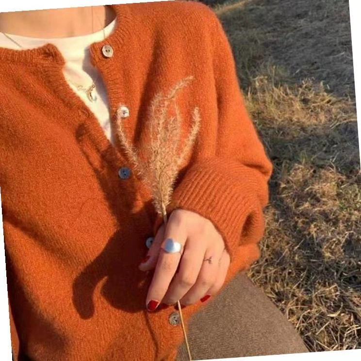 Вязаный демисезонный кардиган, тёплый с длинным рукавом, свитер, жакет, круглый ворот