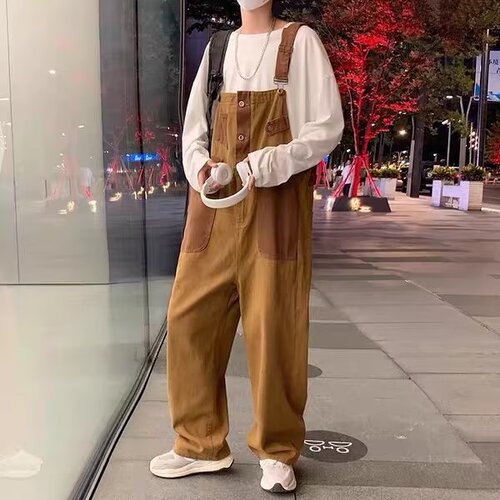 American-style overalls for men and women, autumn and winter fashion brand retro workwear one-piece overalls, casual loose wide-leg pants, trendy
