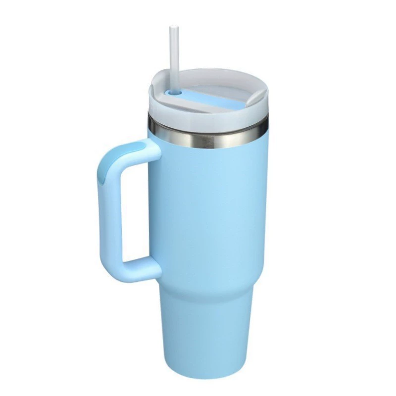 Двухслойная стеклянная кружка для чая, 40 oz (1200 мл), утолщённая, с крышкой и трубочкой
