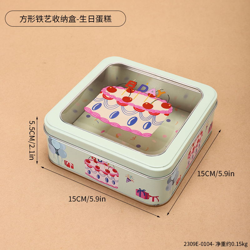 Navidad rectangular claraboyas caja galletas de Navidad caja de hierro caja transparente caja de embalaje caja de lata