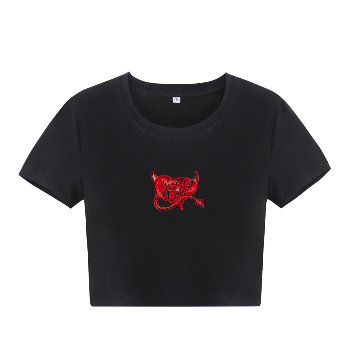 Little devil print round neck short slim short-sleeved T-shirt NSOSY131509