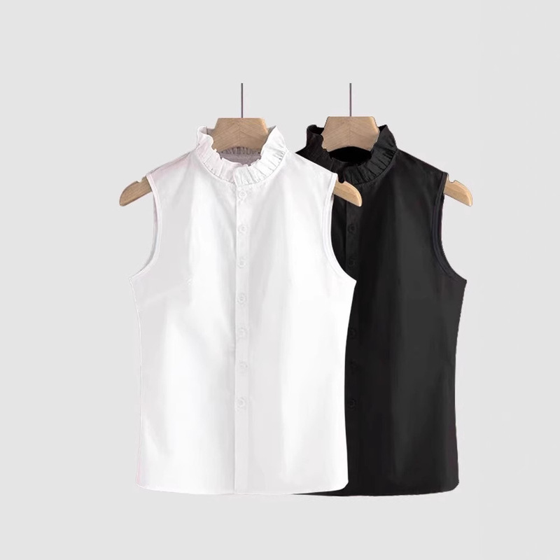 Women's Sleeveless Shirt with Vertical Collar for Spring and Summer New Arrival All-Match French Style Elegant Inner Stacked Shirt Vest Top