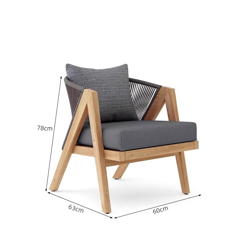 Silla de comedor (teca birmana + algodón impermeable y seco rápido) versión de lujo