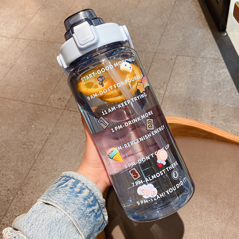 Net Celebrity Sports Water Cup Female Large-capacity Water Bottle 2L Summer Fitness With Scale Pop Lid Straw Portable Plastic Cup
