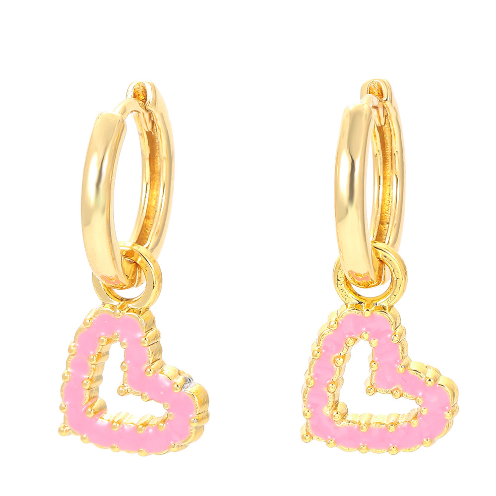 Women'S Gender Fashion Heart Shape Copper Drop Earrings Enamel Plating Copper Earrings
