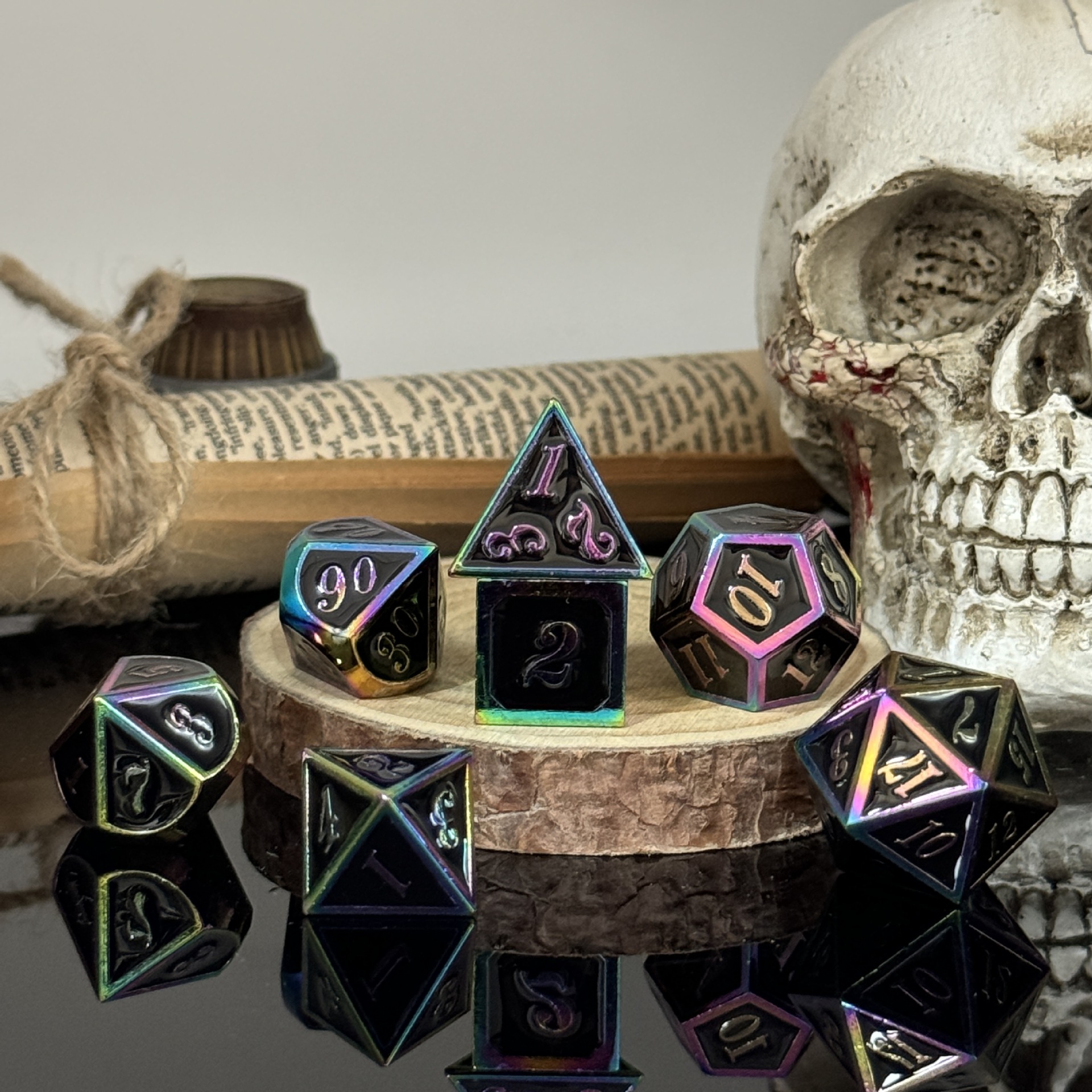 Dados de metal dnd dragón y mazmorras juego de mesa juego de dados sólidos trpg running ground poliedro cromado