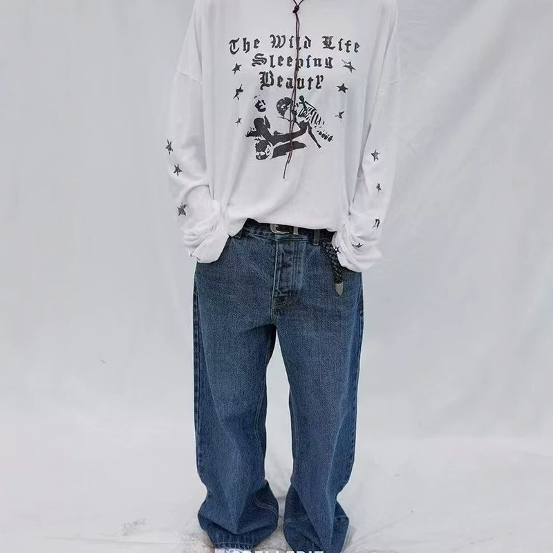 In stock SPELL2026 autumn new loose denim bell-bottom pants retro casual long pants Korean style women's pants