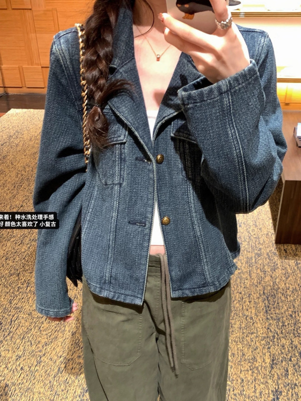 蓝调时刻 私服复古做旧牛仔外套女早秋韩系小众上衣|undefined