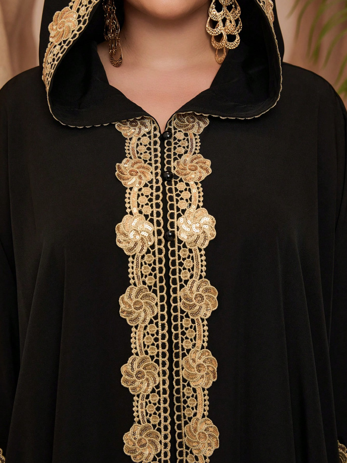 Robe longue musulmane brodée pour femme coupe ample élégante_voghion.com