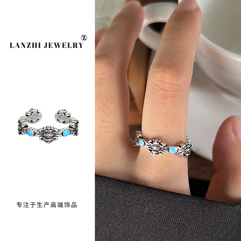 Anillo Abierto de Estilo Hip Hop 925 de Plata Gruesa Cubierta de Cobre Blanco
