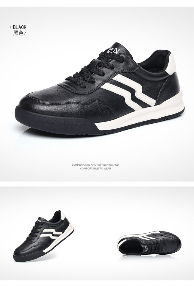 Giày sneaker nam da bò thật phối màu tương phản, cổ thấp, đế bệt — Màu trắng, Màu đen chi tiết 19