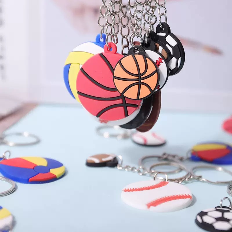 Llavero de fútbol, deportes, pelota, dibujos animados, PVC, goma suave, mochila escolar, accesorios de regalo, explosión transfronteriza de Amazon