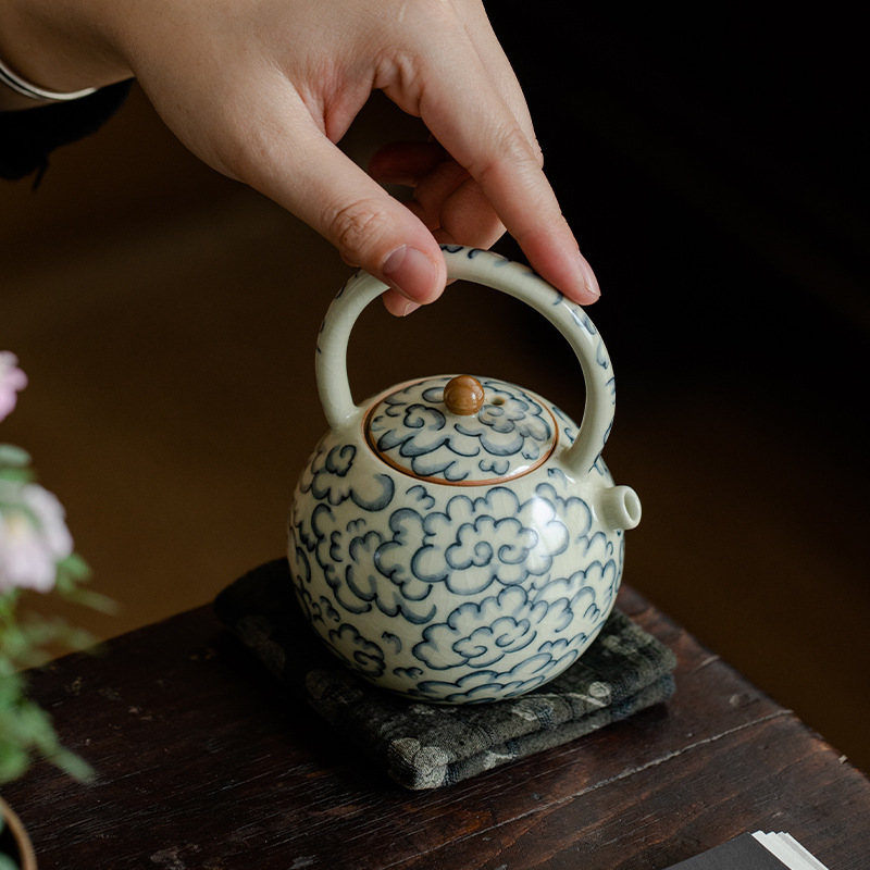 汝窯急須の単一の小型陶磁器家庭用の小さな茶器の工夫茶器の青花磁器の開片は梁壺を養うことができます。|undefined