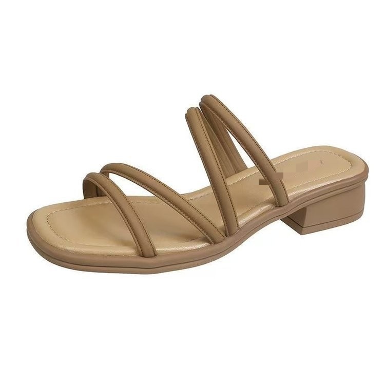 Dos sandalias francesas de noche para mujeres 2026 verano nuevo estilo coreano cinturón delgado hadas suaves zapatillas de talón grueso para usar