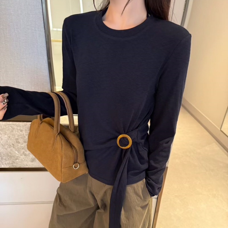独特别致下摆腰带设计感小众长袖T恤女2025秋季新款打底衫YH25122|undefined