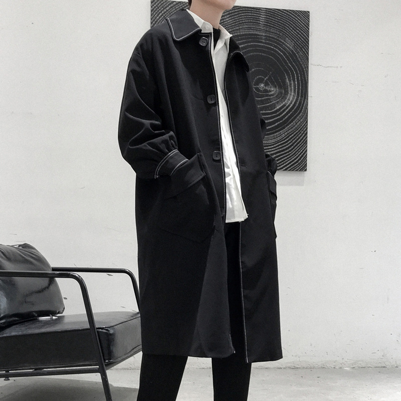 Trench coat men's spring and autumn 2024 new fashion brand mid-length coat Korean style over-the-knee loose lapel autumn clothing