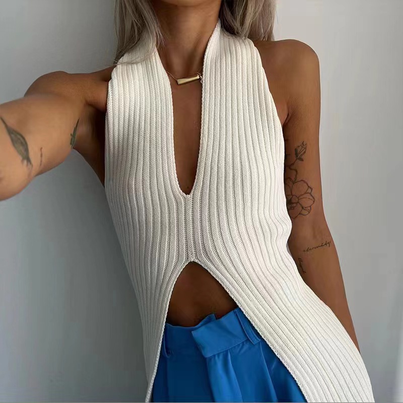Summer sexy elegant long knitted vest