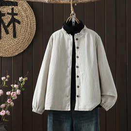 秋冬新款国风木耳花边领新中式复古简约保暖夹棉外套女