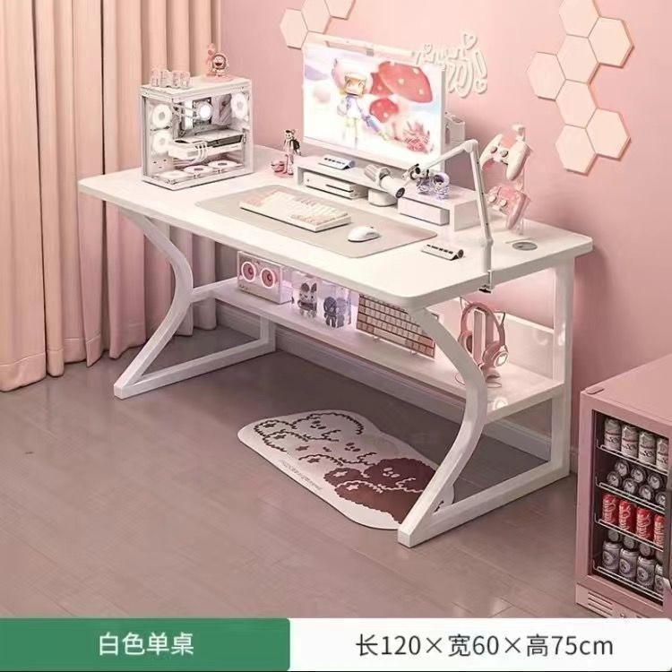 [C-shaped shelf with shelves + thickened desktop] 120cm Cloud White