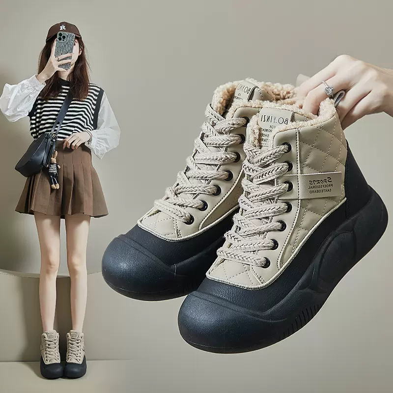 2024冬季加绒高帮小白鞋新款韩版ins女学生厚底板鞋潮休闲鞋XFL30