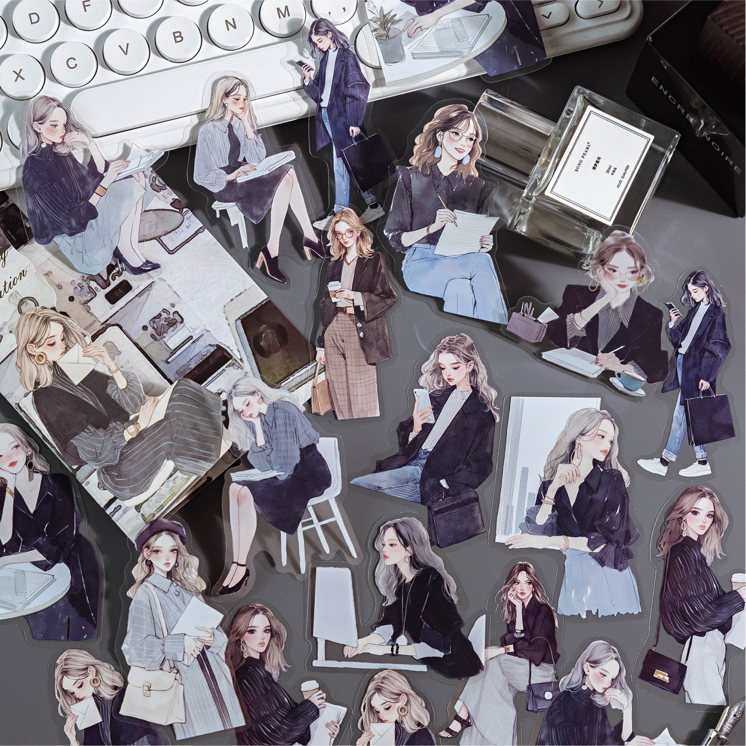 Bolsa de pegatinas de tinta blanca Mo Mo PET Libro ilustrado de la vida de las mujeres urbanas