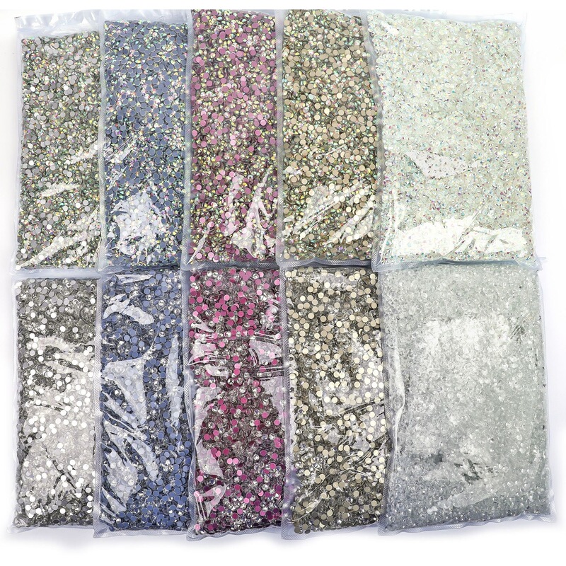 Wholesale Large Bag of Rhinestones in White, White Ab Colors, Flat-Back Rhinestones, Glue-On Bare Crystal Glass Nail Art Decorations