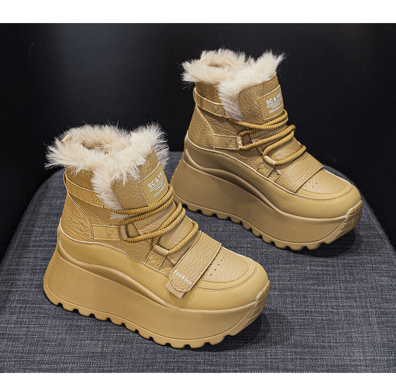 Giày sneaker nữ đế dày tăng chiều cao cổ cao lót lông mùa đông phong cách thể thao đa năng — 5012-1 lông nâu, 5012 lót trắng, 5012-1 lông trắng, 5012 lót nâu chi tiết 22