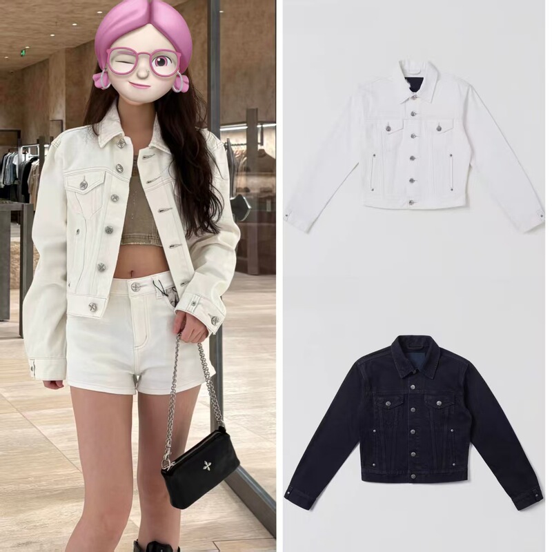 Sk Cross Eternal Slim Fit Denim Jacket All-Cotton Slim Fit Black and White New Style Coat for Women in Spring