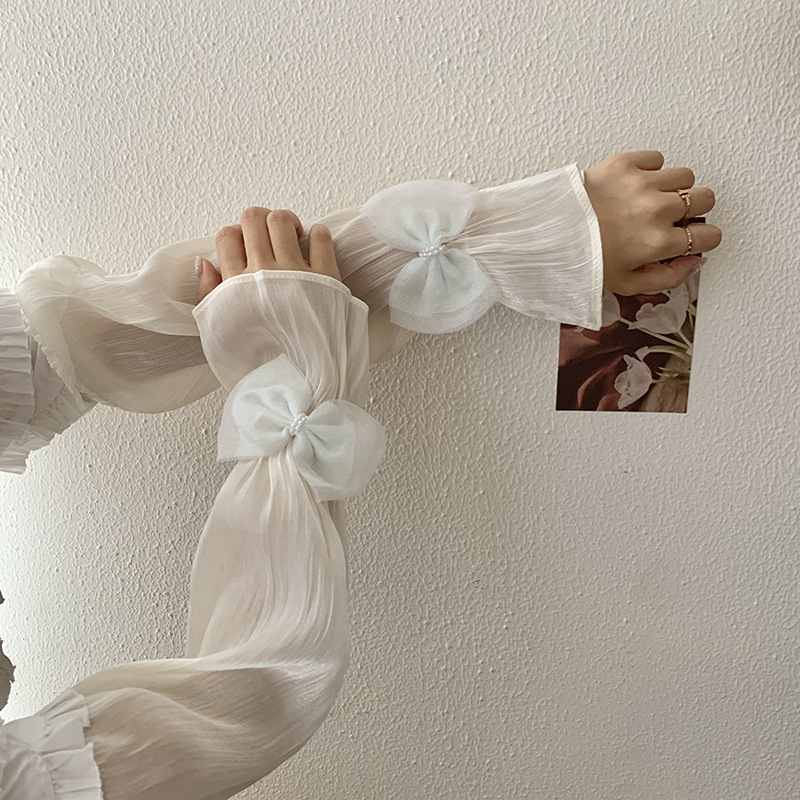 Mangas de hielo, mangas de protección solar, verano, nuevo estilo, temperamento elegante, gasa de malla, lazo, mangas abullonadas sueltas, protección de mangas, protección de brazos