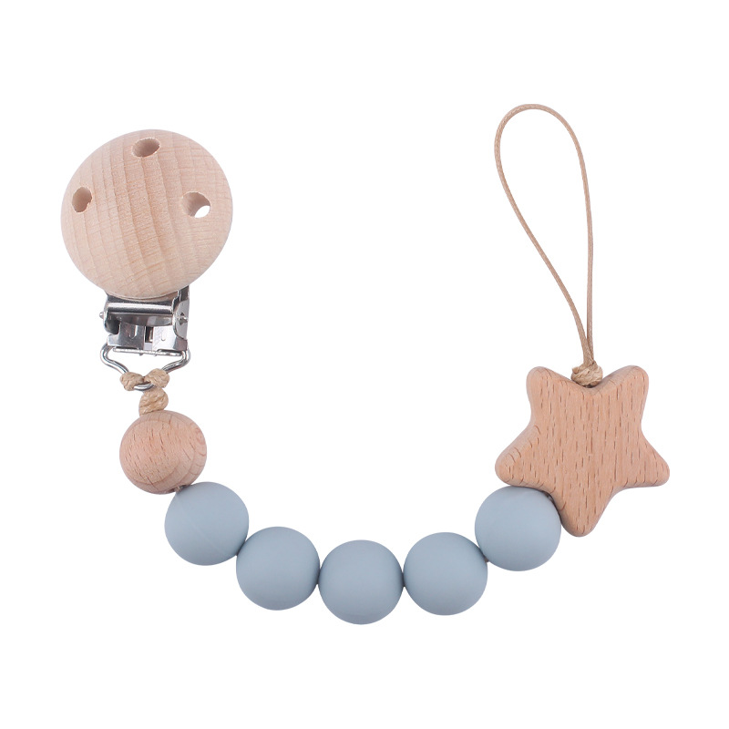 Nuevo bebé haya chupete clip calmante bebé cuentas de silicona estrella de haya de dibujos animados cadena de chupete cadena anti-gota