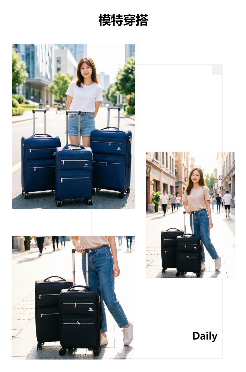 Oxford Cloth Business Trolley Case Large Capacity Front Zipper Upgraded Travel Luggage Cross-Border Universal Wheel Suitcase Wholesale
