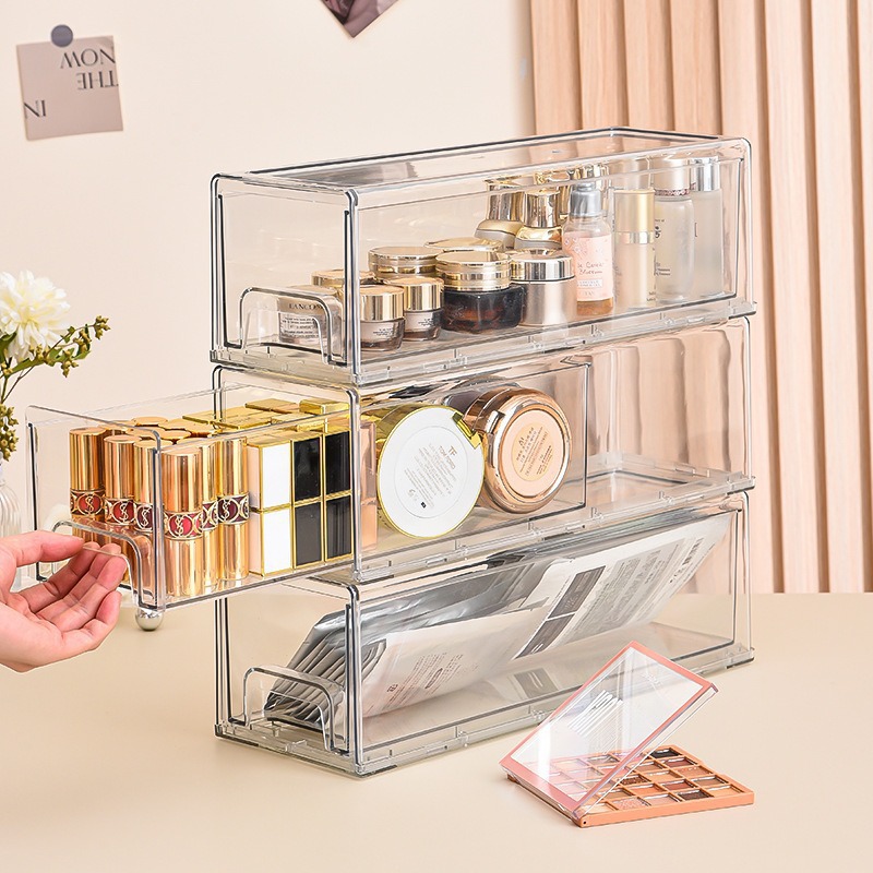Caja de almacenamiento de plástico cosmético de escritorio transparente de gran capacidad para ropa juguetes ropa interior caja de almacenamiento tipo cajón
