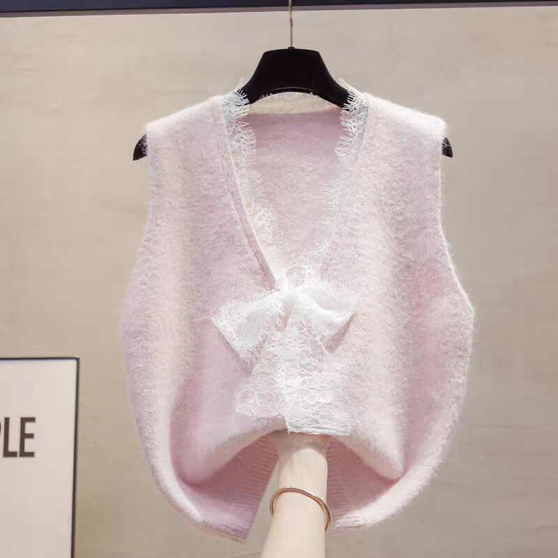 Cross-border V-collar chaleco de tejido de encaje para mujeres otoño y invierno 2025 nuevo suéter de abrazadera suelta image 3