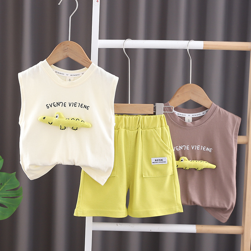 Boys' crocodile vest suit handsome summer 2024 New Korean style children's clothing summer fashion for boys