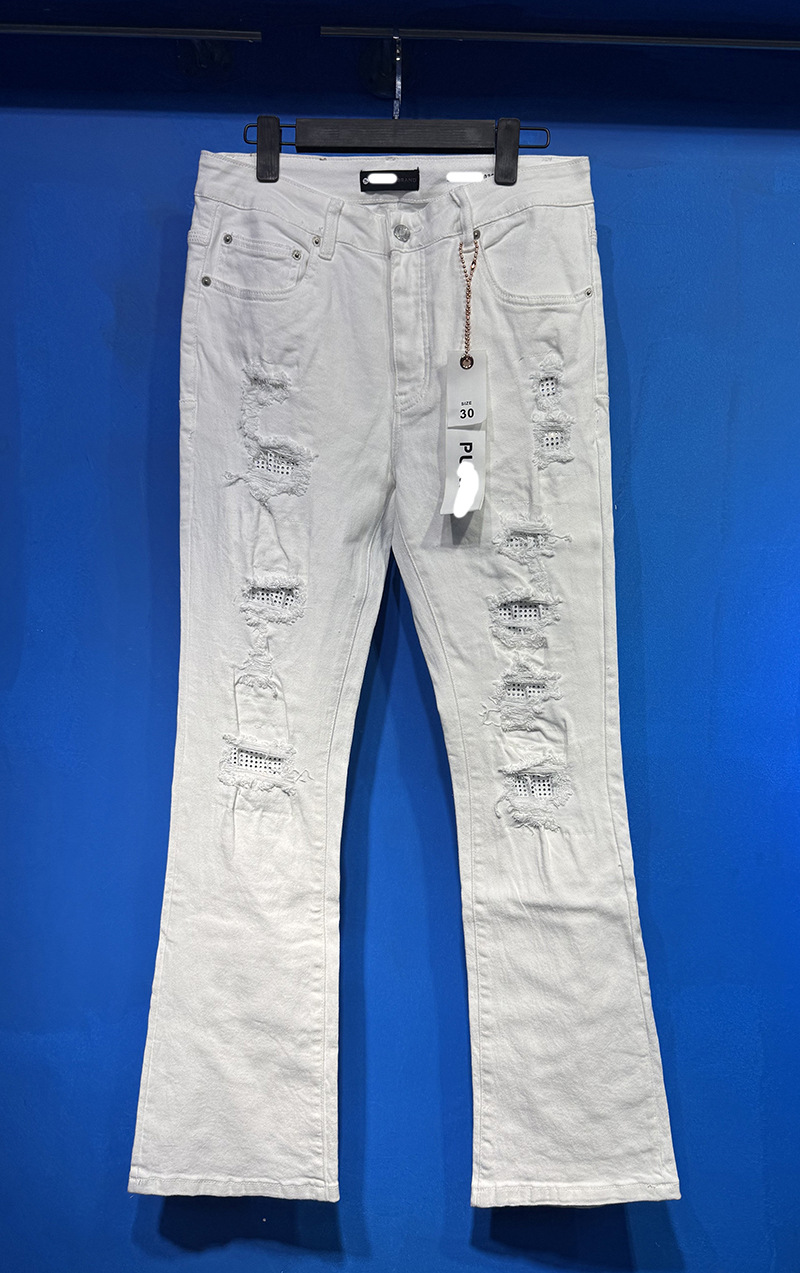 Marca de moda transfronteriza JB purple verano rectas vaqueros lavados de agua para hacer viejos agujeros vaqueros de hombre pantalones cortos de caño purple