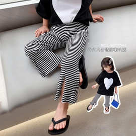 女童韩版夏季长裤薄款儿童洋气喇叭裤女孩宝宝休闲条纹防蚊裤舒适