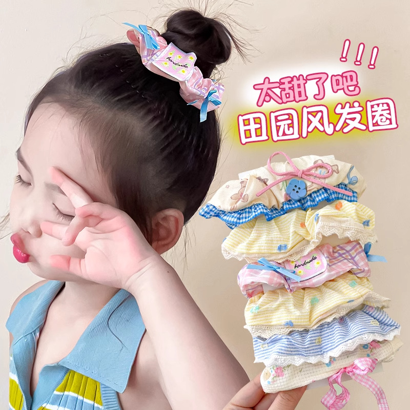 Primavera nueva corbata de pelo de intestino grueso para niños accesorios para el cabello de encaje dulce niña cabeza de bebé flor cuerda para la cabeza tocado de cuerda para el cabello japonés