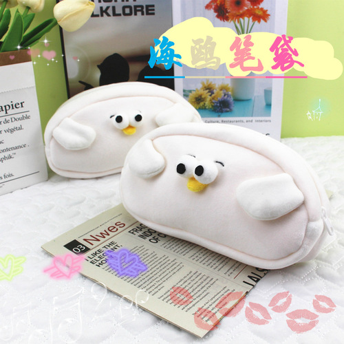 Large capacity milkfu ins style seagull pencil bag funny niche pencil bag sand sculpture plush stationery bag student storage box