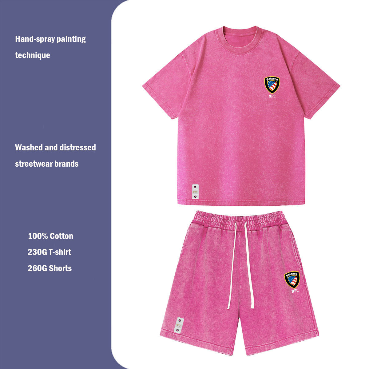 Vêtements pour hommes unisexes tendance NPC Heavyweight Trendy KDJKS Short à manches courtes en pur coton délavé et vieilli_voghion.com