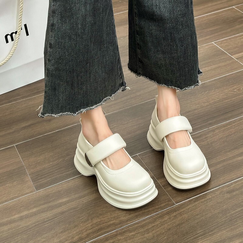 Wedding Shoes for Women 2025 New Wedding Dress Artifact Thick-Soled Bridesmaid Shoes Thick Heel Buckle Mary Jane Shoes for Pregnant Women Not Tired Feet